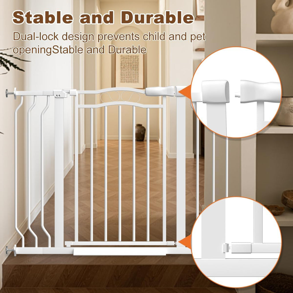 53.1-62.2" Extra Wide Baby Gate for Doorways No Drill, 30" Tall Auto Close Press Mounted Baby Safe Gate for Stairs, Walk Through Dog Gates for Doorways, White