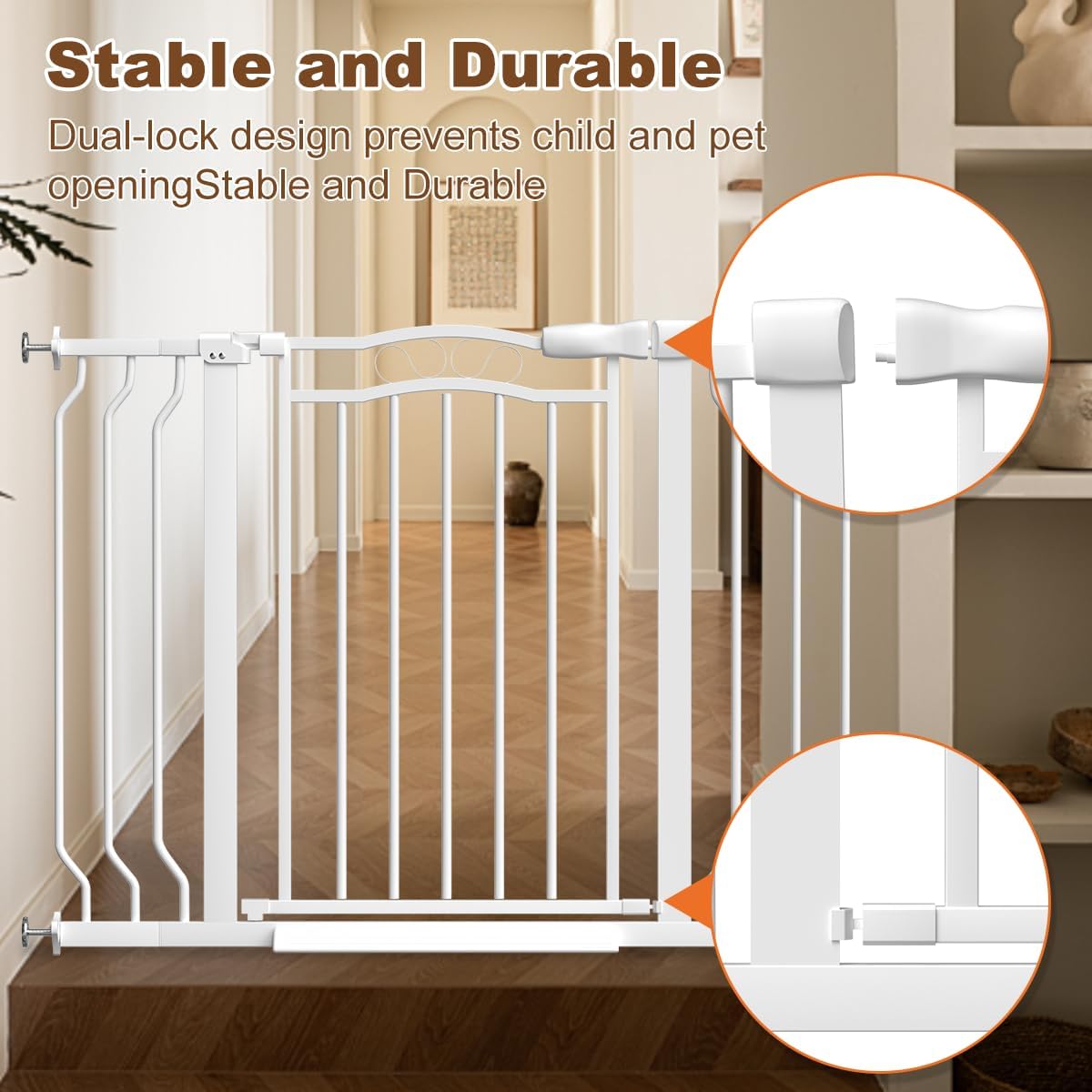 53.1-62.2" Extra Wide Baby Gate for Doorways No Drill, 30" Tall Auto Close Press Mounted Baby Safe Gate for Stairs, Walk Through Dog Gates for Doorways, White
