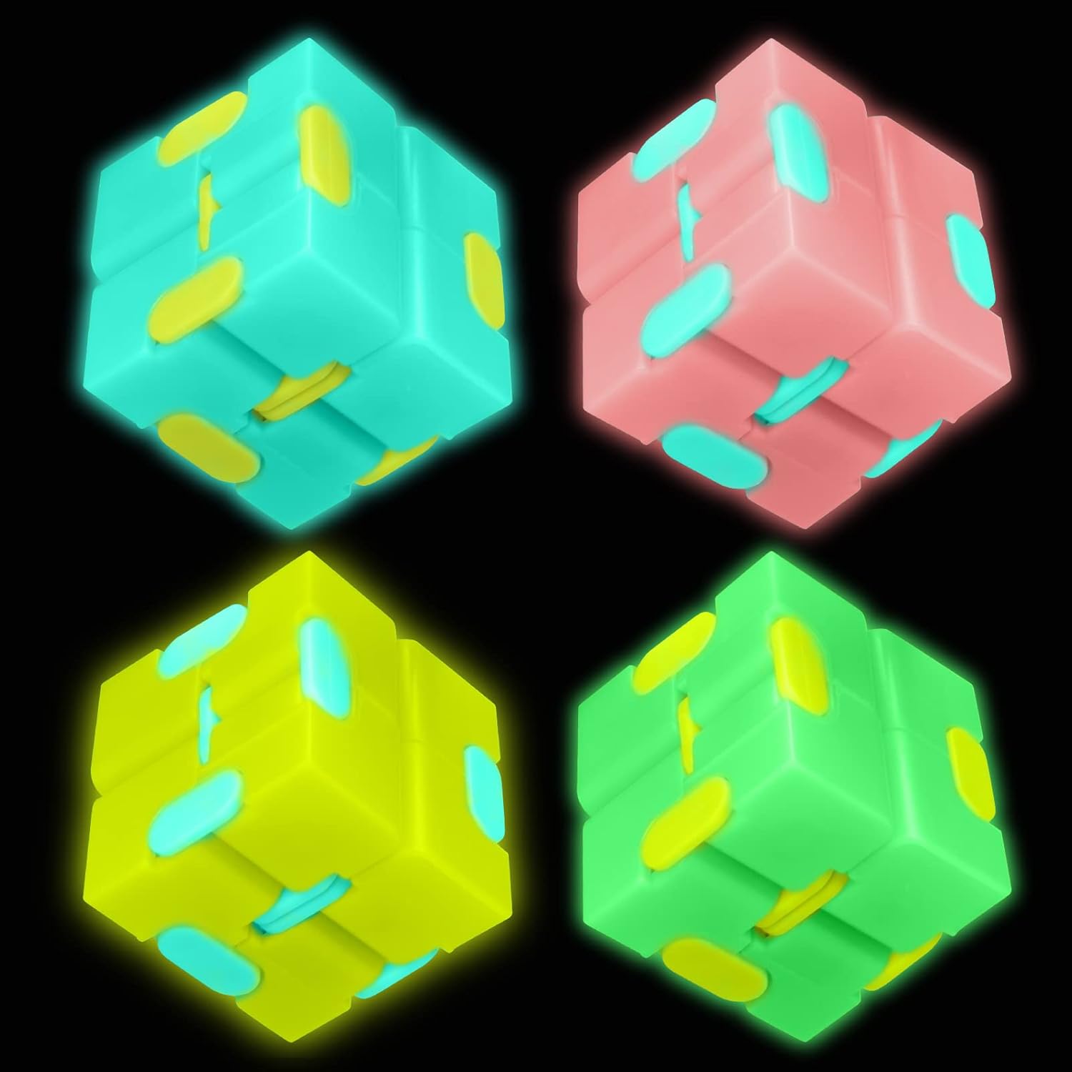 Infinitycube Fidget Toy Stress Relieving Fidgeting Game for Kids and Adults,Cute Pocket-sized Unique Gadget for Anxiety Relief and Kill Time (4, Light Up Macarons)