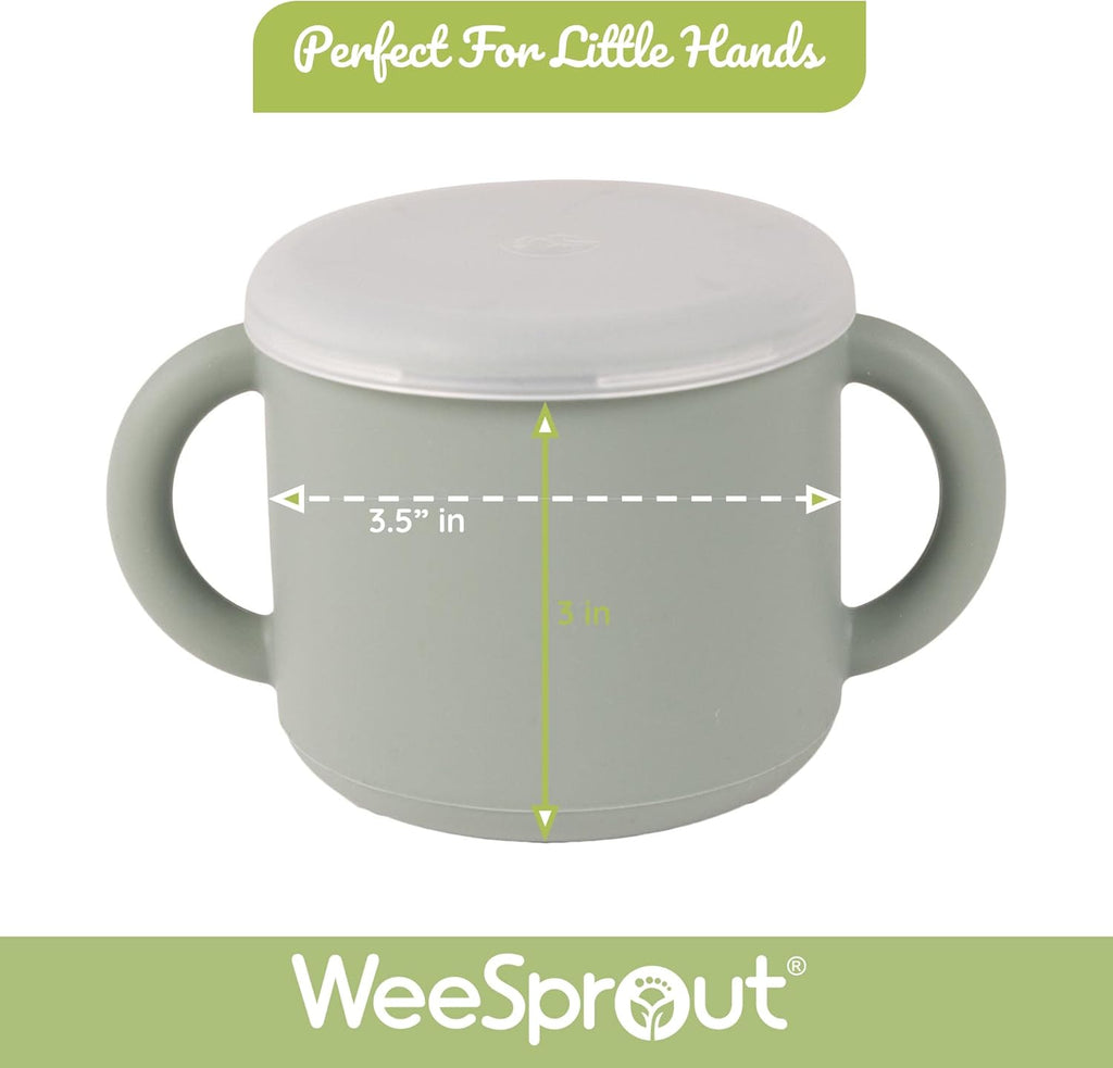 WeeSprout Snack Containers, Food Grade Silicone Cups, Spill-Proof Tops For Toddlers and Babies, Premium Hard Plastic Travel Lids, Dishwasher Safe, Set of 2 Snack Catchers