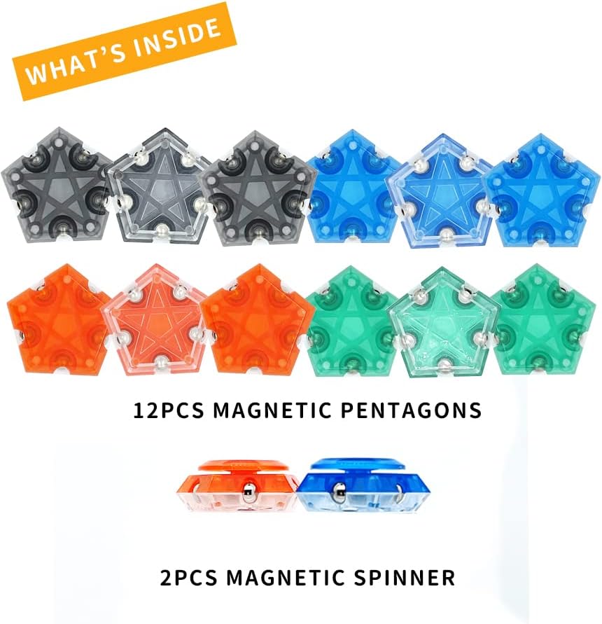 Magnetic Fidget Spinner Toys 14-Piece Set，Puzzle Balls Building Blocks，Stress Reduction and Anxiety Relief Hand Spinner for Adults Kids…