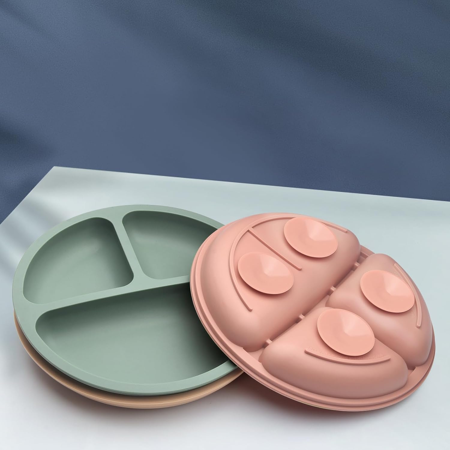 Suction Plates for Baby 3 pack, Stay Put Divided Toddler Plates, 100% Food Grade Silicone Baby Plates, BPA Free, Baby Feeding Supplies, Microwave & Dishwasher Safe