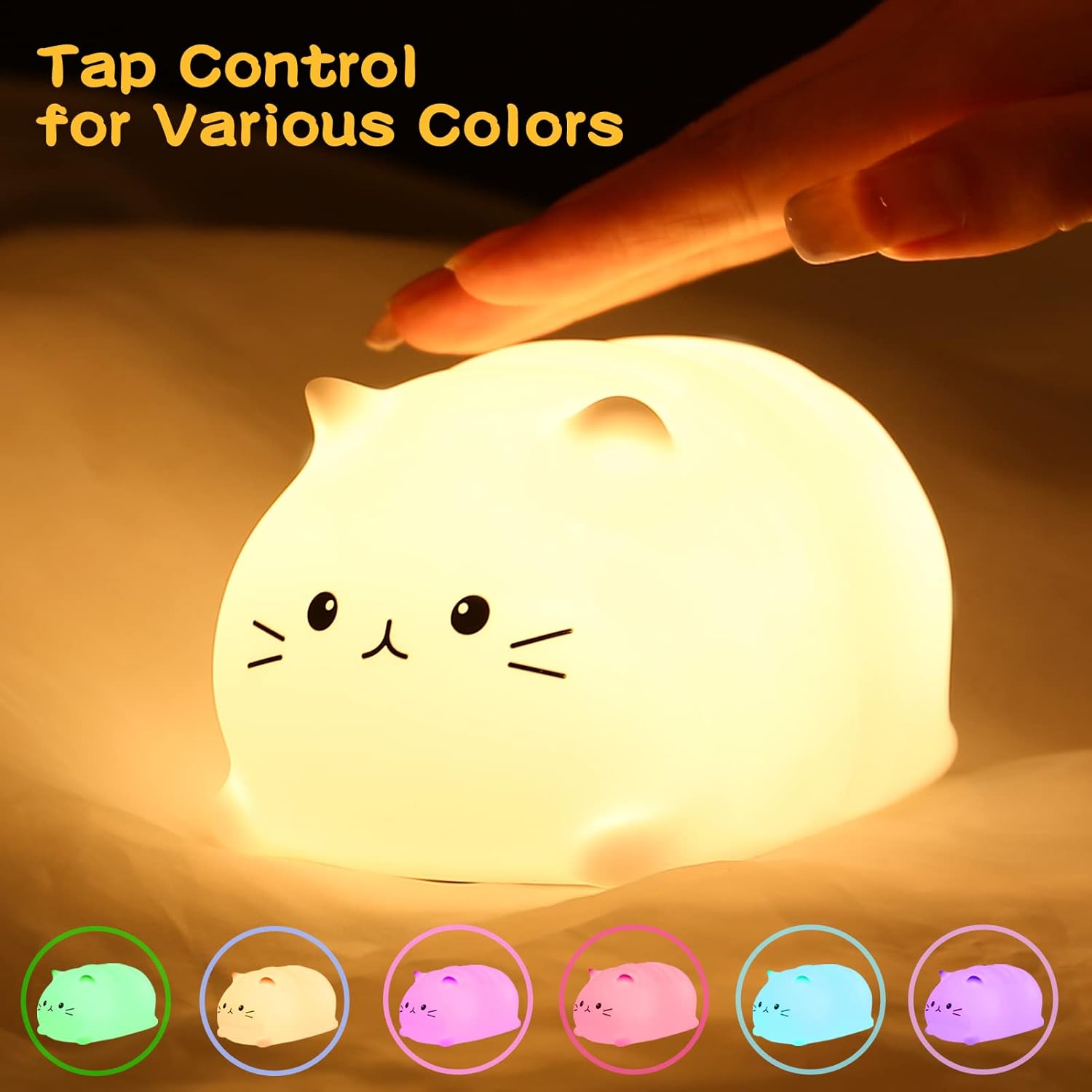 Tremdwoto Cat Night Light for Kids,Cute Colorful Night Light Baby Girl Squishy Night Light Lamp 3 Hour Timer Kitty Light USB Rechargeable Nursery Lamp Nightlight ，Gifts for Boys and Girls