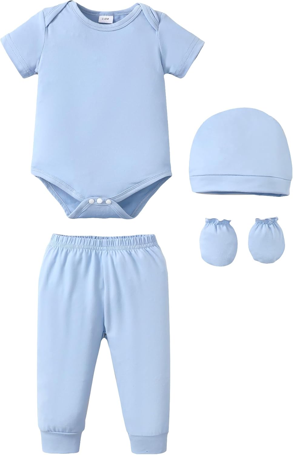 NZRVAWS Newborn Baby Boy Girl Clothes Unisex Infant Romper Pants Set Hat 4-Pack Outfits 0-12 Months 16 Pieces Toddler