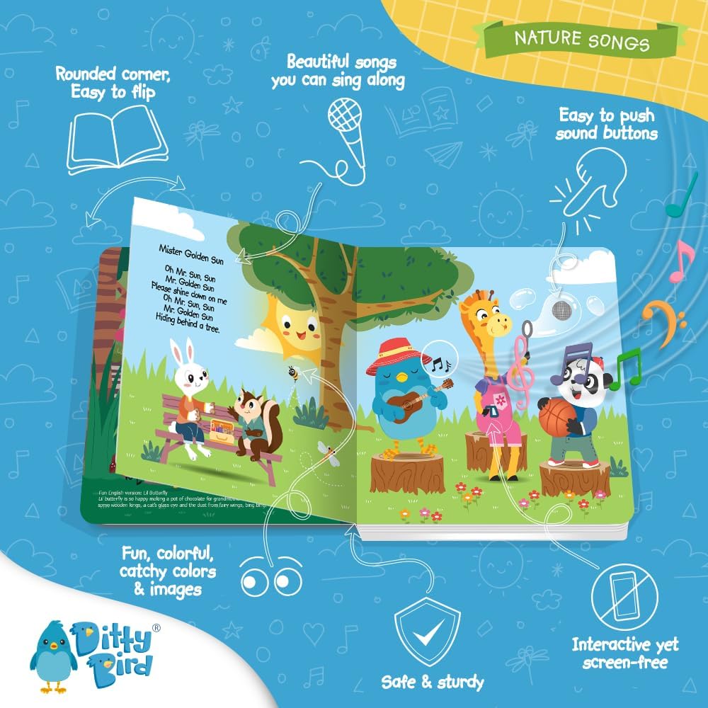 Ditty Bird Musical Books for Toddlers | Fun Children's Nursery Rhyme Book | Rain, Rain, Go Away Book with Sound | Interactive Toddler Books for 1 Year Old to 3 Year Olds | Sturdy Baby Sound Books