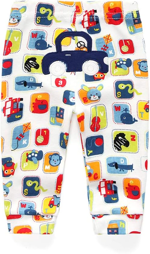 Unisex Newborn Baby Cotton 4-Pack Pants Embroidery Pringting Casual Leggings 0-24 Months for Boys and Girls