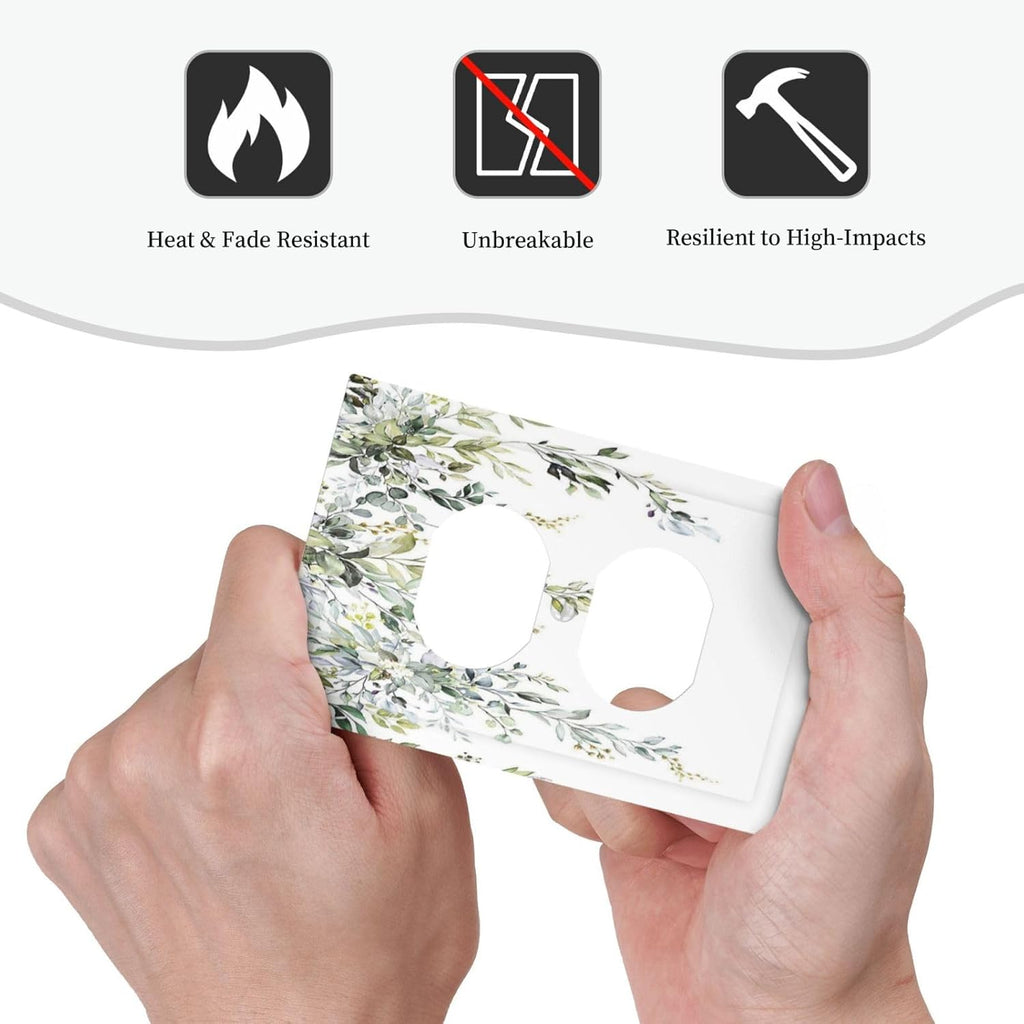 Outlet Covers Boho Farmhouse Flower Leaf Sage Green 1 Gang Duplex Wall Plate Decorative Switch Plates Electrical Receptacle Faceplate Light Switch Cover for Bedroom Cabin Decor