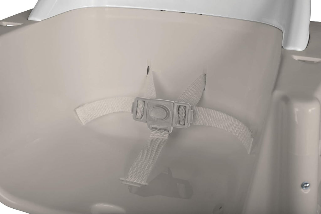 Foundations Secure Sitter 7" Feeding Chair, Stable “No Tip” Feet, 3-Point Adjustable Harness, Removable Tray, Easy to Clean, Smooth Plastic (White/Tan)
