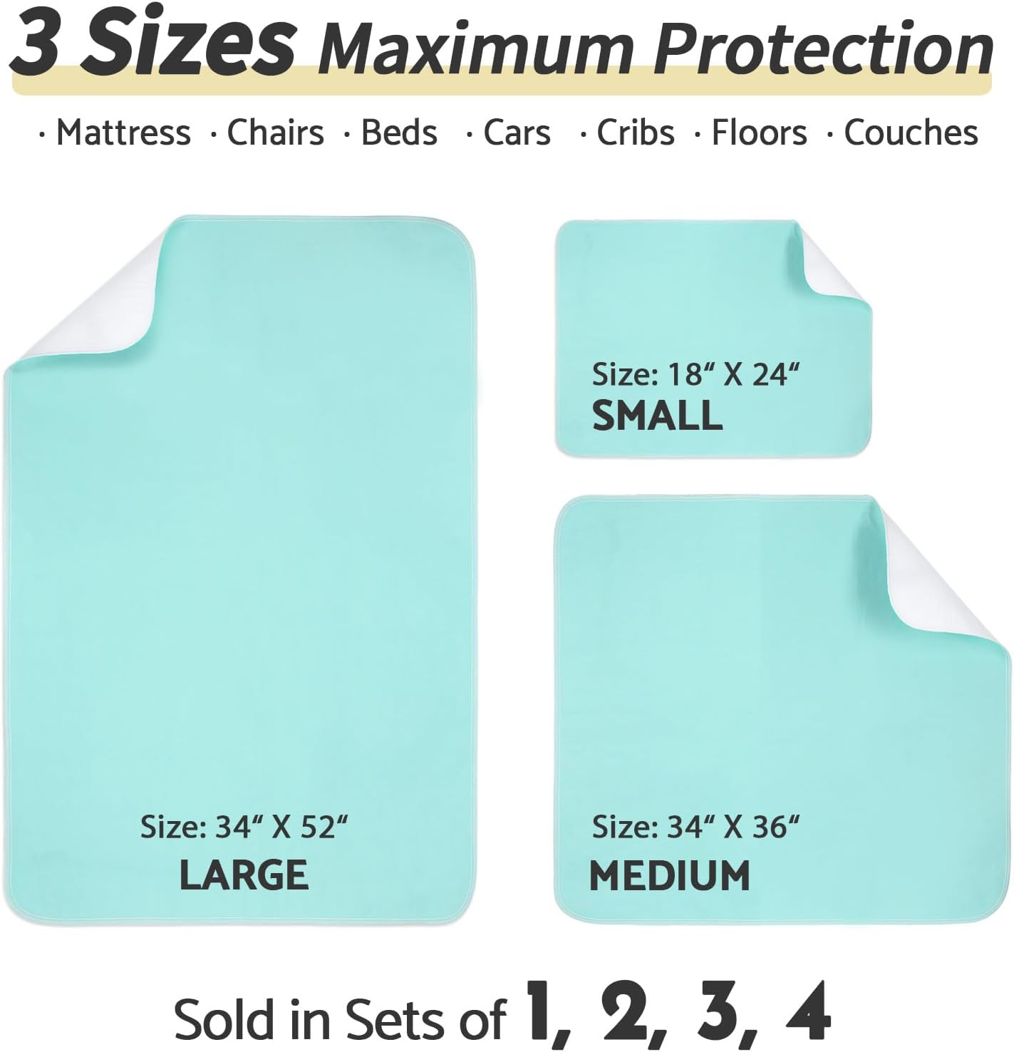 CoolShields Waterproof Bed Pads Incontinence 34'' x 52'' (2 Pack) Washable Reusable Bedwetting Mattress Protector Pad for Kids, Adults, Elderly, and Pets