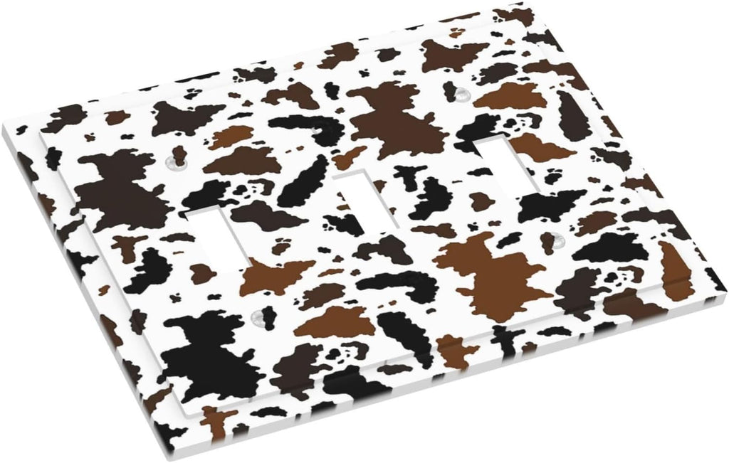 Decorative Switch Plates Rustic Cowhide Highland Cow Milk Cow 3 Gang Wall Plate Triple Toggle Light Switch Cover Faceplate Electrical Wall Panels For Farmhouse Home Decor