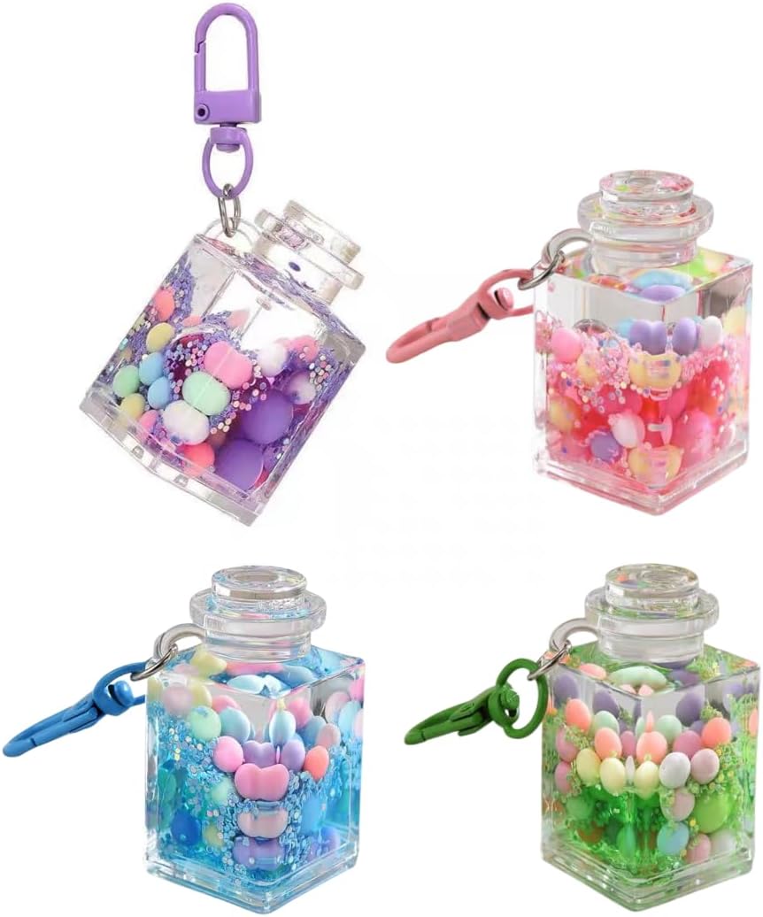 Backpack Keychains for Kids,Colorful Liquid Motion Keychain,Sensory Toy for Stress Relief Oil Bottle Key Chain Pendant Relaxing Calming Fidget Toys for Sensory Play 4 Colors