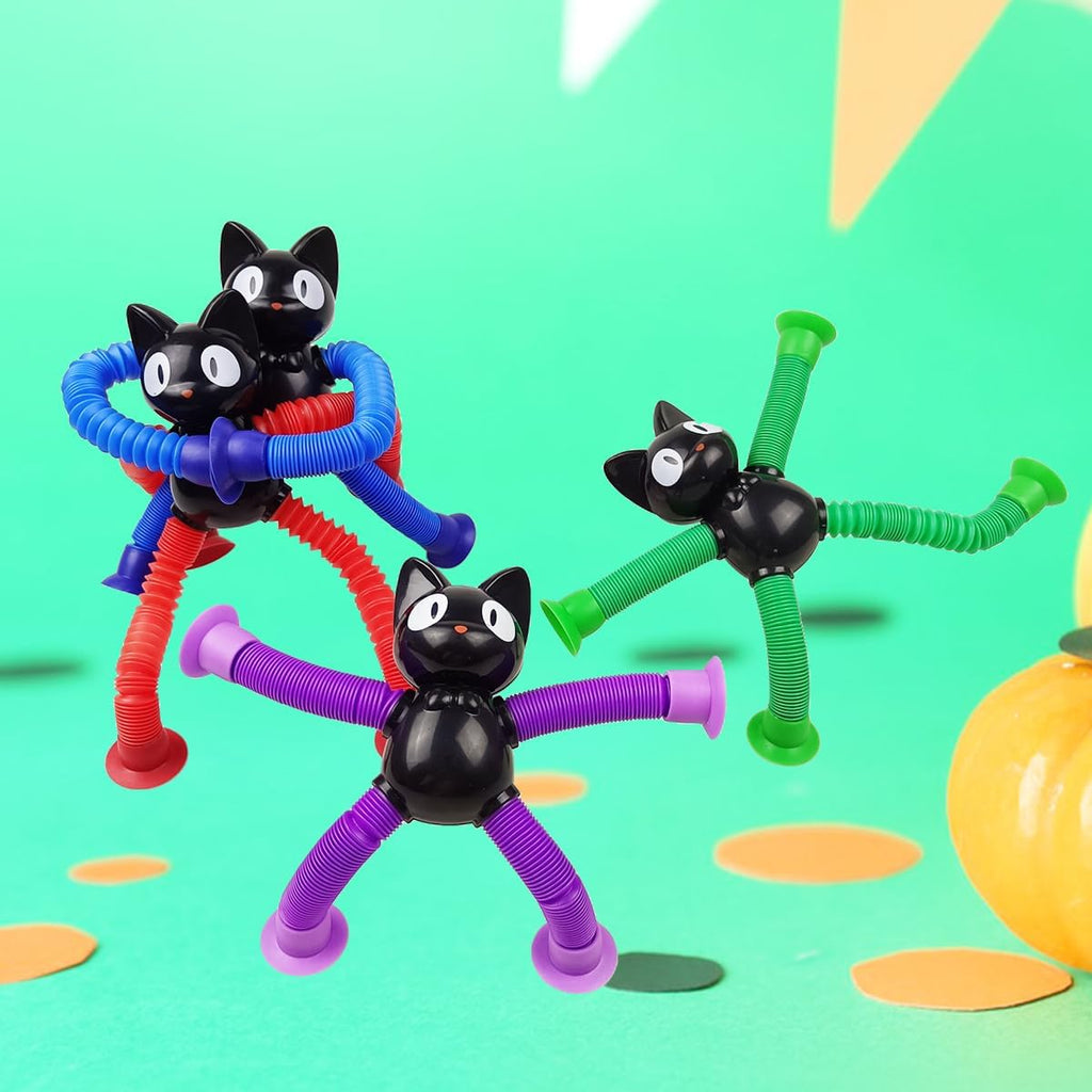 Anditoy 4 Pack Halloween Black Cat Suction Cup Pop Tubes Toys Sensory Toys for Kids Boys Girls Halloween Party Favors Halloween Treat Bags Gifts