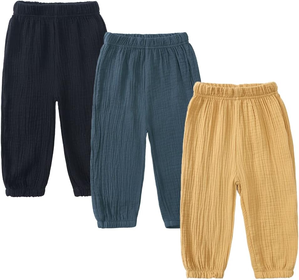 MYGBCPJS Baby Boys Girls Cotton Linen Trousers Kids Casual Ankle Pants Loose Long Bloomers