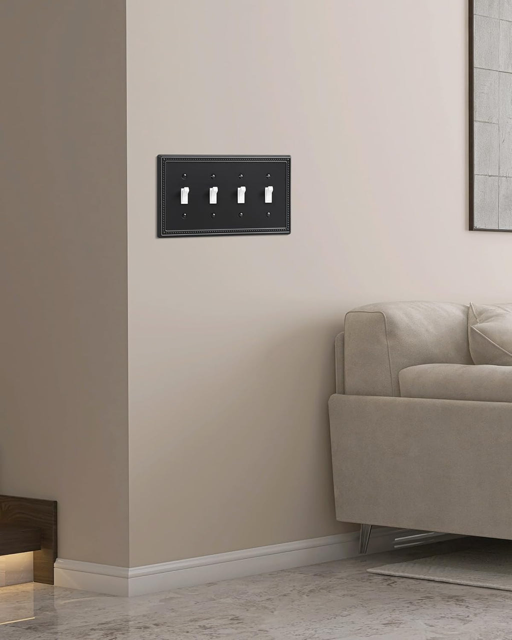 2-Pack Quad Toggle Light Switch Cover Plate, 4 Gang Metal Switch Plate Covers, Black Pearls Decorative Wall Plate, Corrosion Resistant