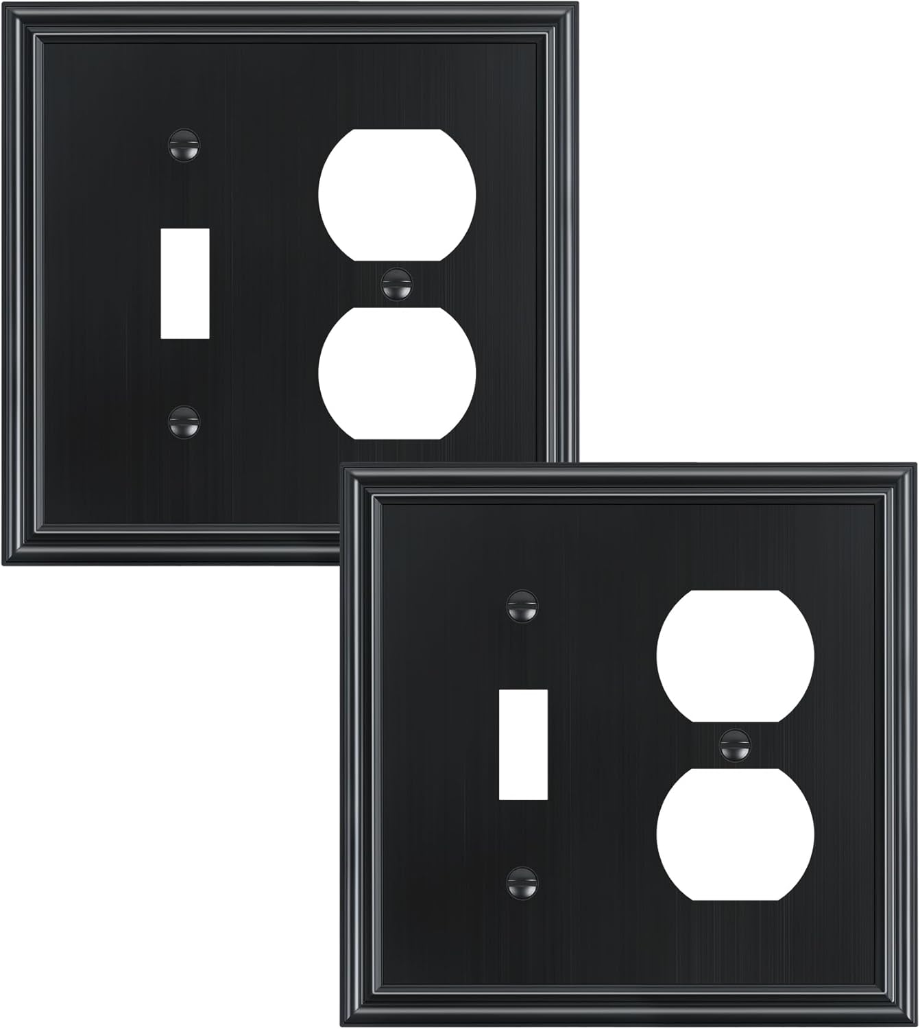 2-Pack Combo Toggle/Duplex Light Switch Cover Plate, Black Wall Outlet Cover Plate, Decorative Wall Receptacle Cover for Electrical Outlets, Light Switch, Durable Solid Zinc Alloy
