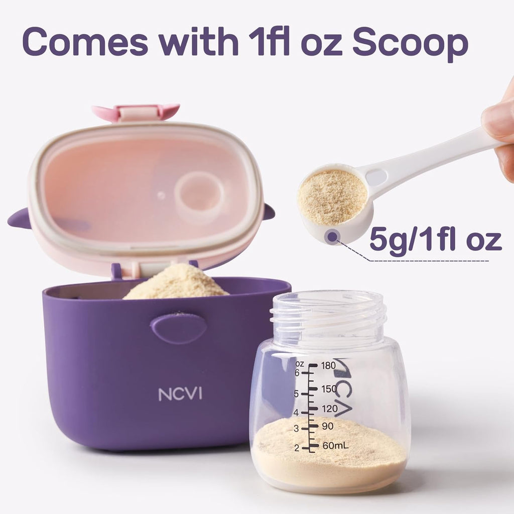 NCVI Baby Formula Dispenser On The Go, Formula Container To Go, Formula Holder for Travel, Outdoor Picnic with Baby Infant, Portable Container for Milk Powder, Snacks, Candy, Fruits (Purple)