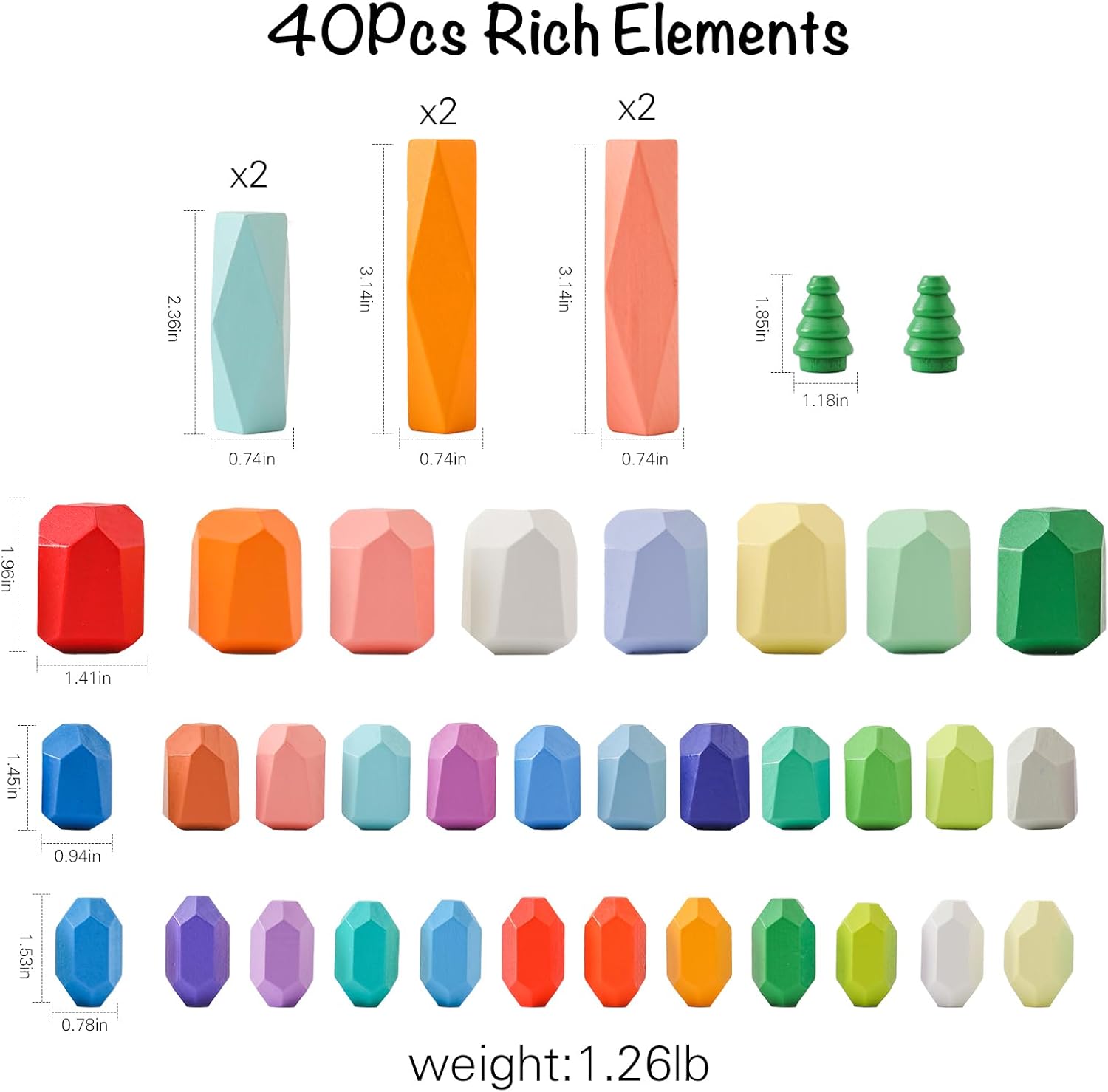 OESSUF Stacking Rocks 40Pcs Stacking Rocks Balancing Stacking Stones Wooden Stacking Toys Wooden Stone Stacking Game for Toddler Wood Sorting Montessori Stacking Rocks for Kids