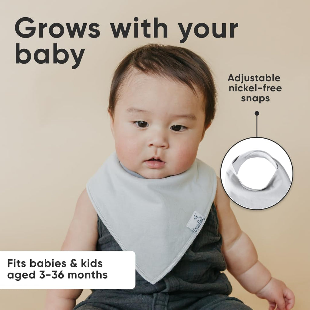 Copper Pearl 4 Pack Soft Cotton Baby Bibs for Drooling and Teething, Absorbent Drool Bibs for Baby Girl and Boy, Adjustable to Fit Newborns to Toddlers (Gray Basics)