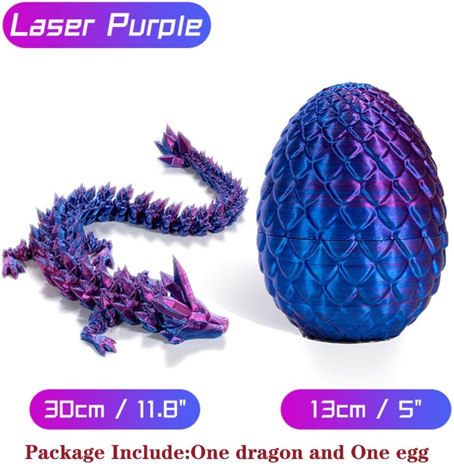 Tfork 3D Printed Dragon Eggs with Dragon Inside Crystal Articulated Fidget Dragon Easter Egg Toy Adults Funny Gift Laser Purple