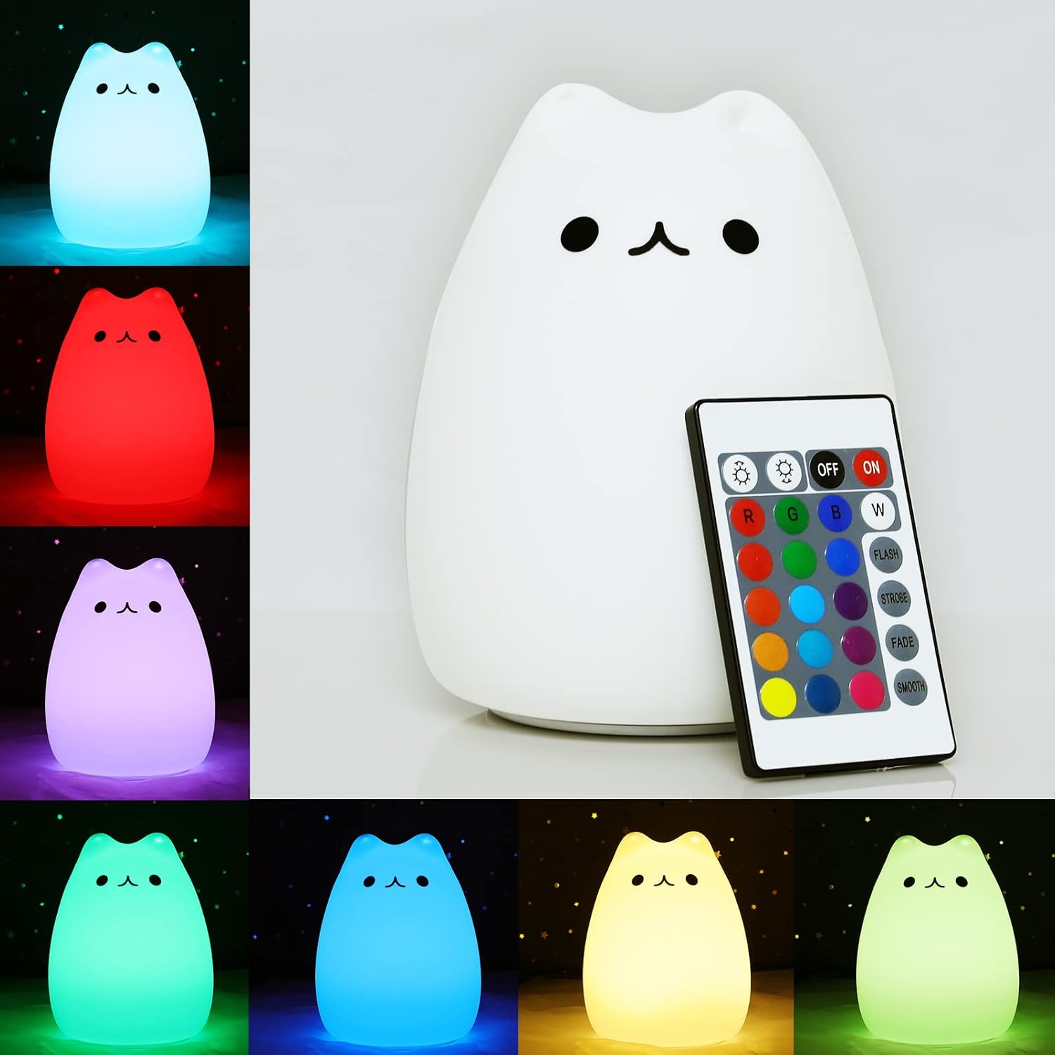 LOVERUIS Remote Control Cat Night Light Gifts for Girls,16 Colors Dimmable Rechargeable Light Teen Girl Decoration Room Night Lamp