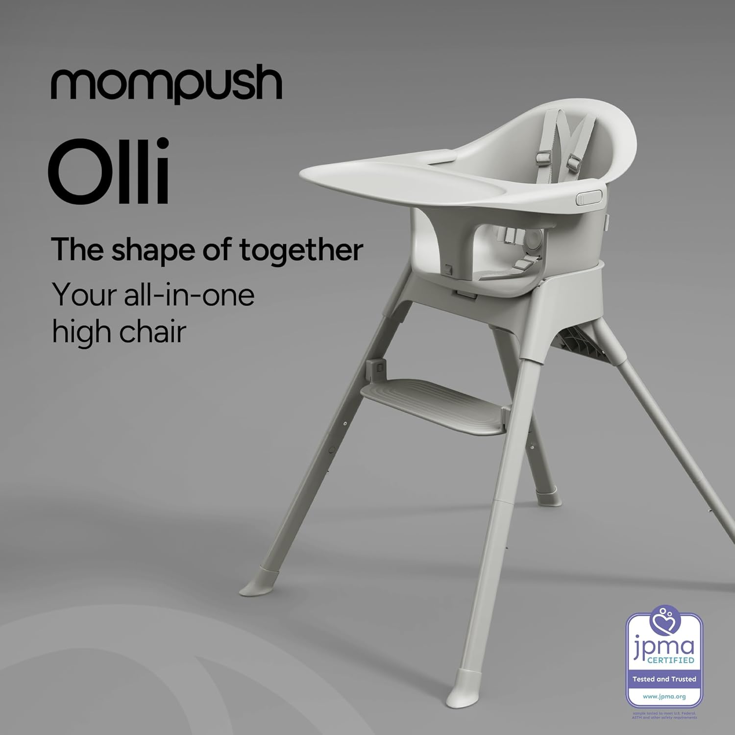 Mompush Olli 7-in-1 Convertible High Chair for Babies and Toddlers – Adjustable Height & Footrest, Dishwasher-Safe Tray, Compact Foldable Design for Easy Storage & Travel, Lightweight Yet Durable
