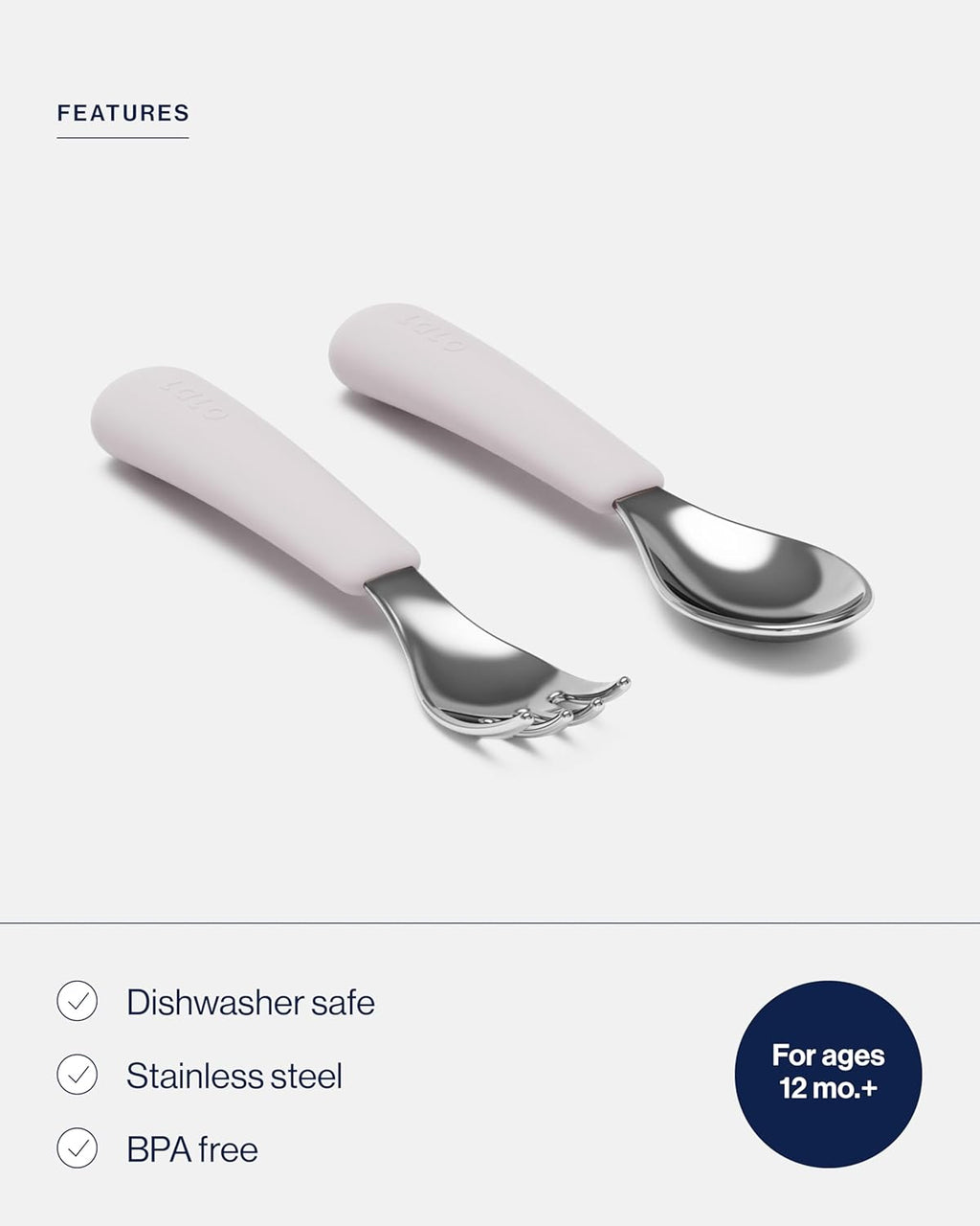 Lalo Utensils - Toddler Fork and Spoon Set - Stainless Steel and Silicone Ergonomic Toddler Utensils - Children Safe Flatware Set - 2 Pieces - Lavender