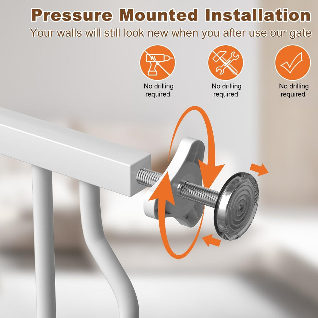 Extra Wide Baby Gate for Doorways No Drill 29.53"-53.1", 30" Tall Auto Close Press Mounted Baby Safe Gate for Stairs, Walk Through Dog Gates for Doorways, White