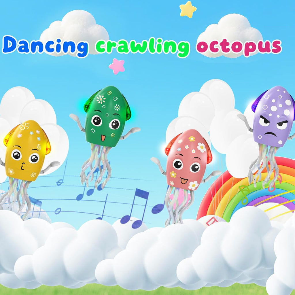 Dancing Octopus Toy Electric Crawling Baby Toy with Lights & Music Tummy Time Octopus Toy | DIY Expressions, Obstacle Avoidance | for Boys and Girls Party Gift Birthday, Christmas (Green)