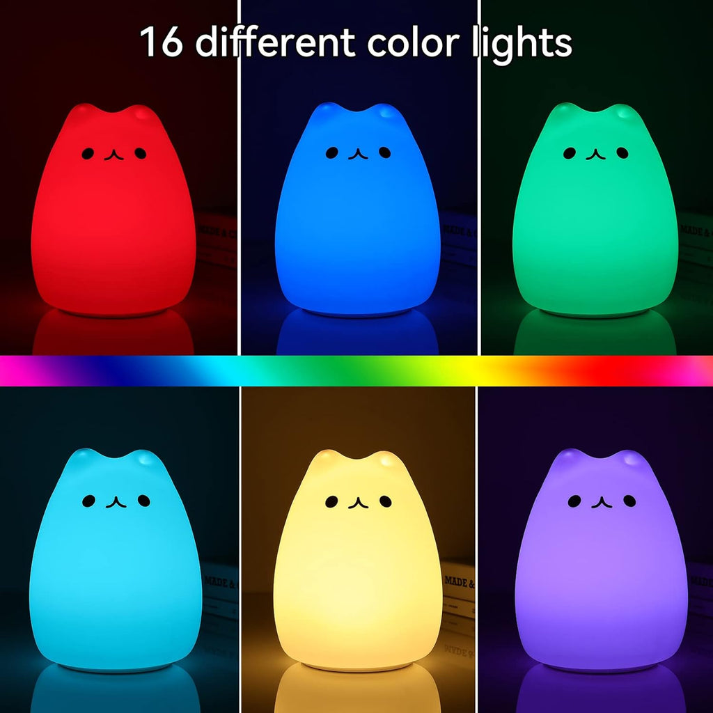 LOVERUIS Remote Control Cat Night Light Gifts for Girls,16 Colors Dimmable Rechargeable Light Teen Girl Decoration Room Night Lamp