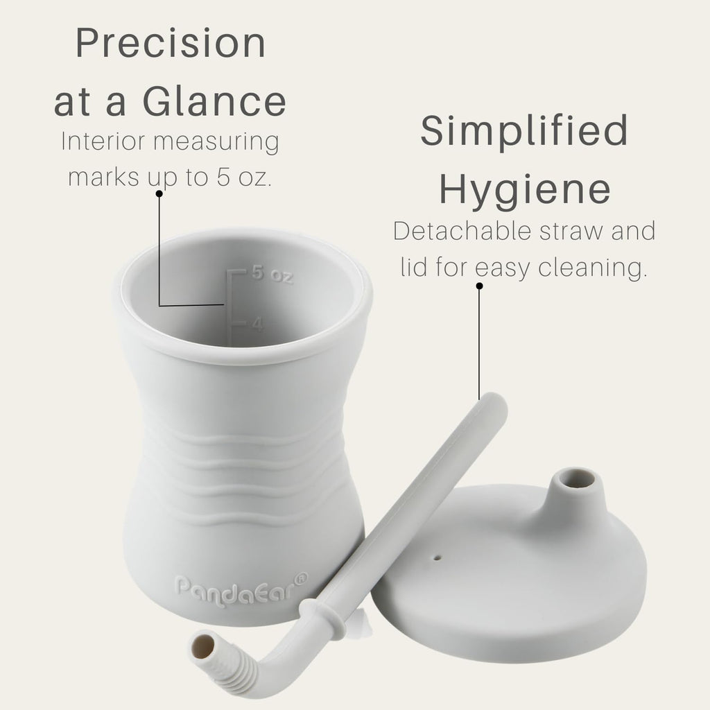 PandaEar Silicone Training Cup, 3 Pack Baby Drinking Sippy Cups with Straw for Baby and Toddler 6 Months+ (Brown/Pink/Gray)