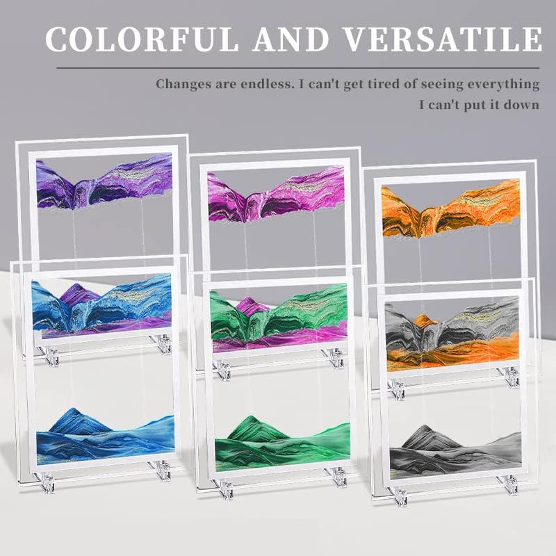 Moving Sand Art Picture 3D Deep Sea Sandscapes Sand Art Liquid Motion Bubbler Timer for Adult Kid Desktop Art Toys for Home Decor and Office(Square+Gold+7In)