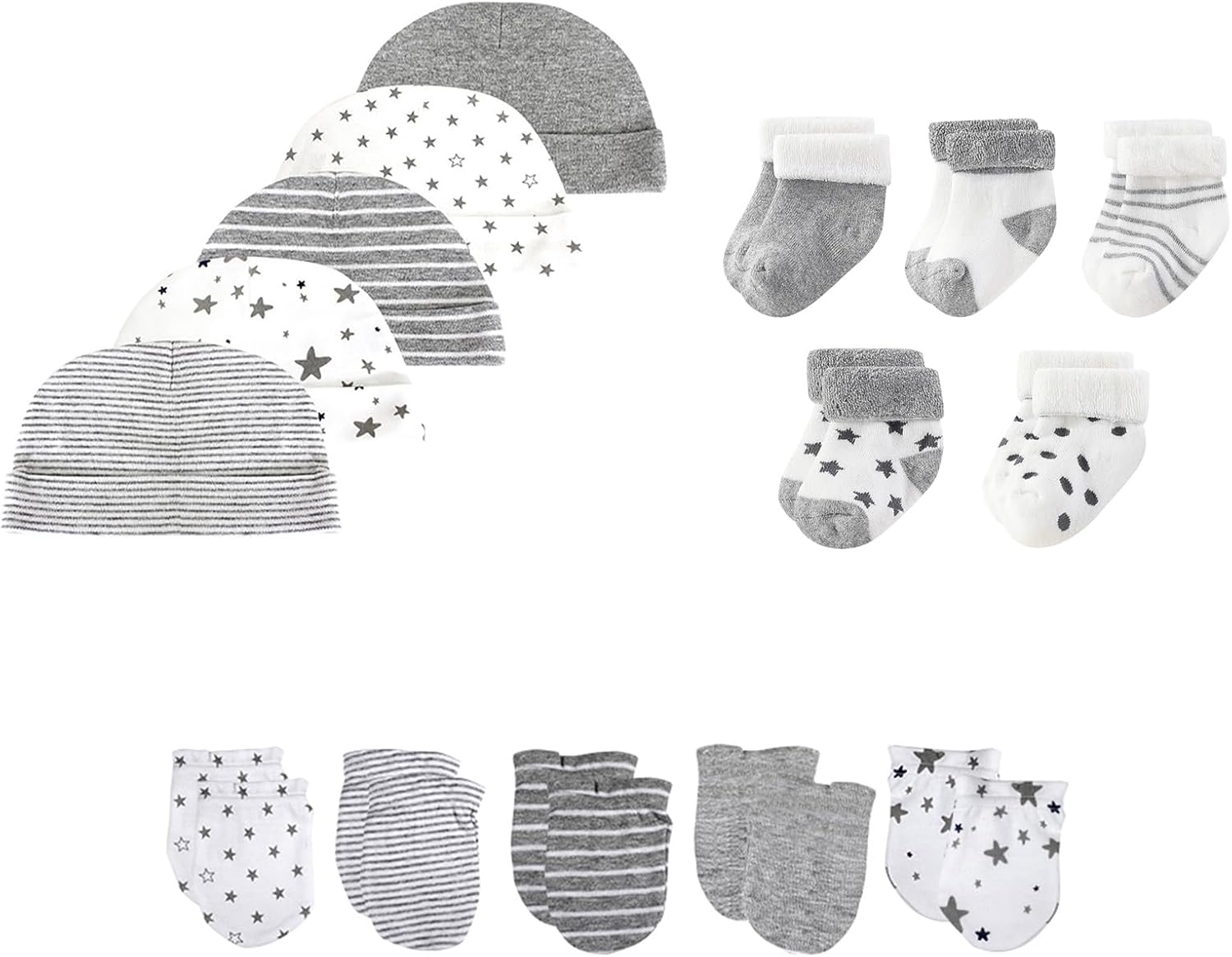 15 Pack Unisex New Born Boy Girls Hats Mittens Socks Sets Cotton Soft Infant Accessory 0-6 Months Baby Essentials