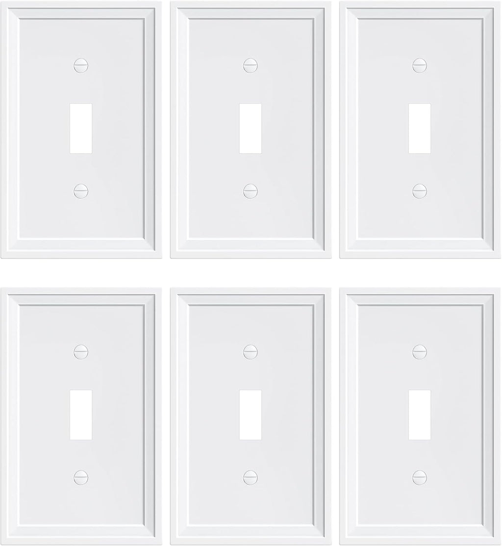 6-Pack Single Toggle Light Switch Covers Wall Plate, Pure White Decorative Switch Plate Covers, 1 Gang Natural Bamboo Fiber Wall Plate, Corrosion Resistant