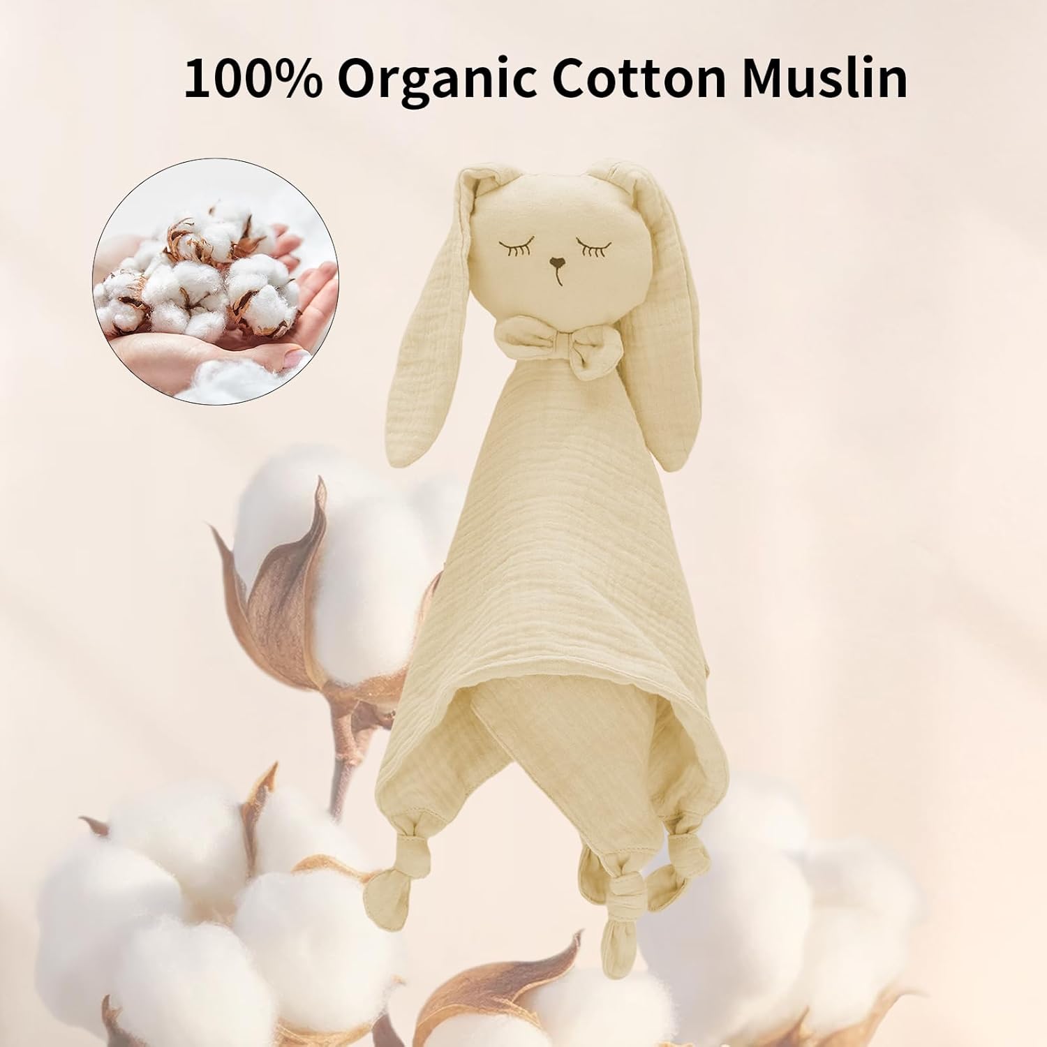 Easter Organic Cotton Muslin Bunny Loveys for Babies Baby Security Blanket Baby Snuggle Toy Newborn Essentials Must Haves(Rabbit-Off White)