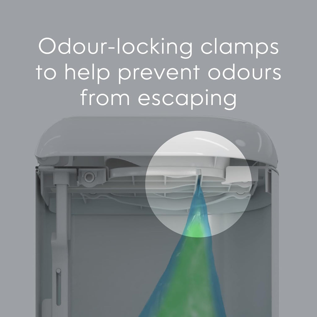 Diaper Genie Platinum Pail (Lilly White) is Made of Durable Stainless Steel and Includes 1 Easy Roll Refill with 18 Bags That can Last up to 5 Months.