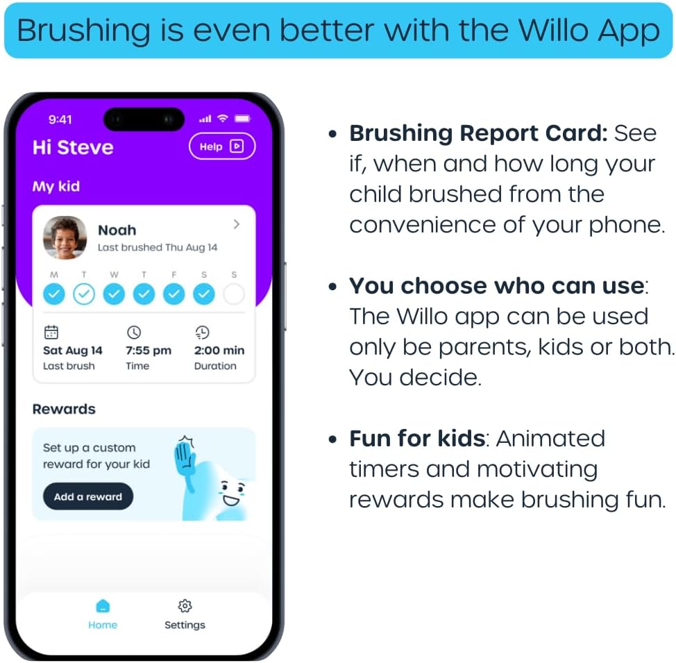 Willo Fully Automatic Kids U-Shaped Electric Toothbrush - 2 Brushing Timers, Deep-Cleans, Consistent Results, Eliminates Brushing Mistakes - Minty Mist (Large - Kids Ages 12+ Years)