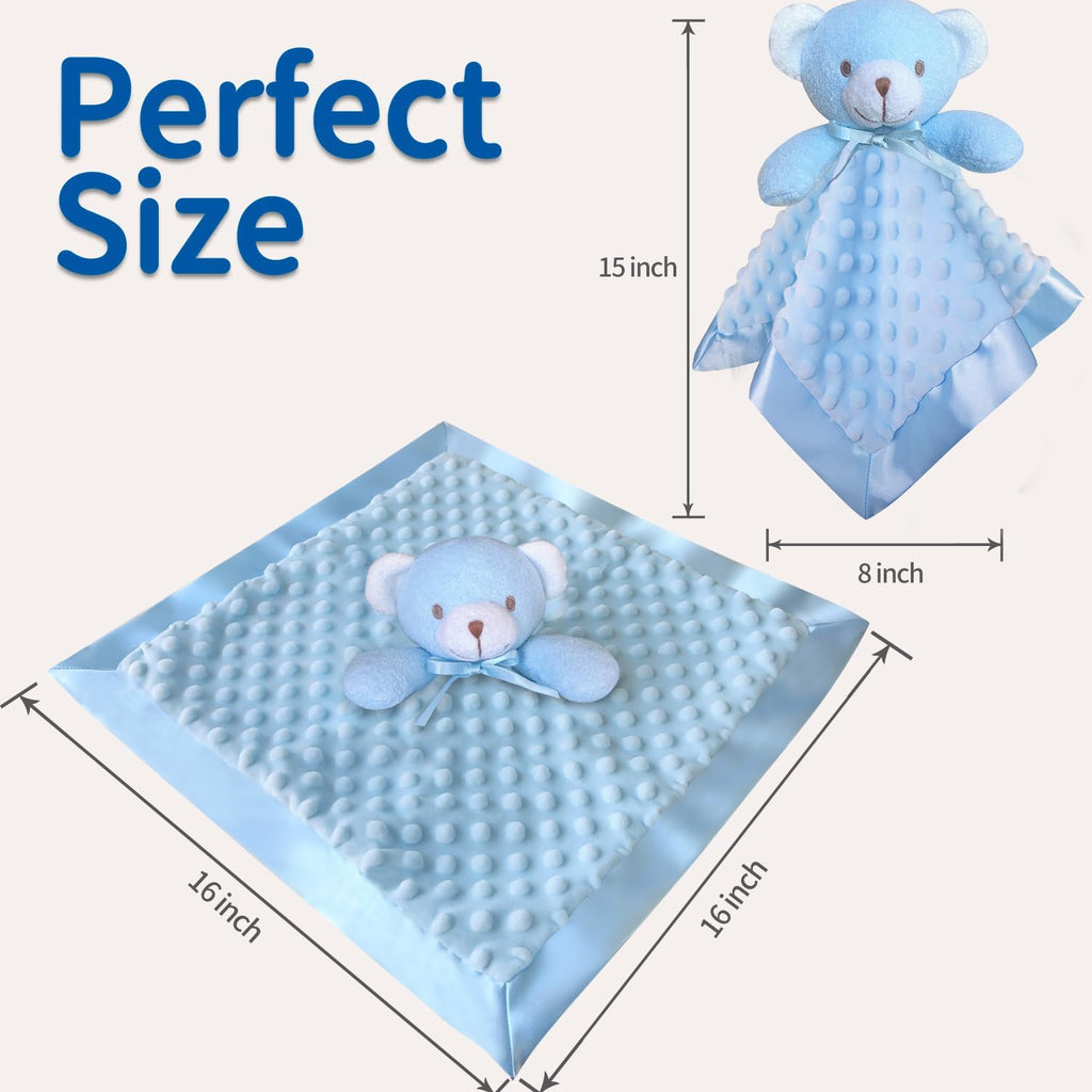 Loveys for Babies, Soft Baby Security Blanket Lovies for Babies, Stuffed Animals Blankie for Newborn Infant with Baby Snuggle Toy, Boys Gilrs Gifts Blue Bear Security Blanket 16 Inch