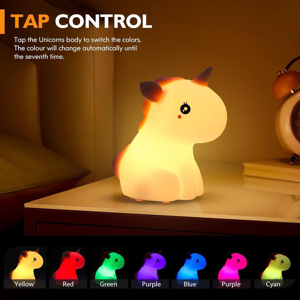 Unicorn Night Lights for Girls Bedroom, Cute Silicone Kids Night Light, Rechargeable LED Night Lamp Squishy Kawaii NightLights for Baby Nursery Children Toddlers Teen Christmas Girls