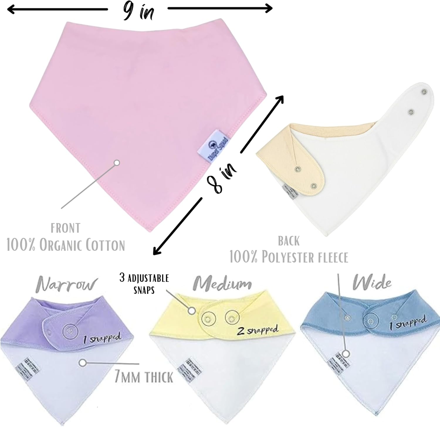 DiaperSquad's Baby Bibs for Drooling and Teething, Bibs for Boys, Baby Girl - Solid Cotton Baby Drool Bibs