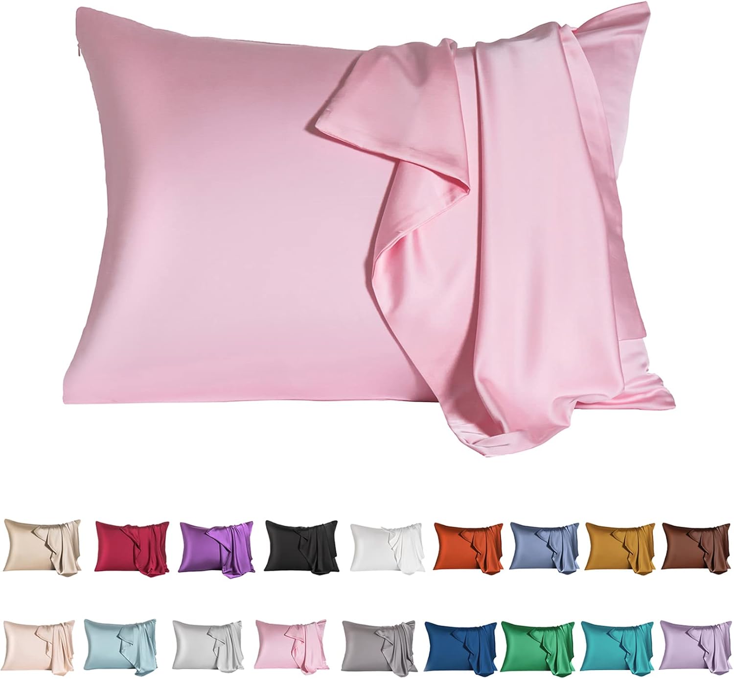 Mulberry Silk Pillowcase for Hair and Skin,Standard Size Cooling Silk Pillow Case with Hidden Zipper,Allergen Proof Dual Sides Soft Breathable Smooth Silk Pillow Cover for Women(Queen,Pink)