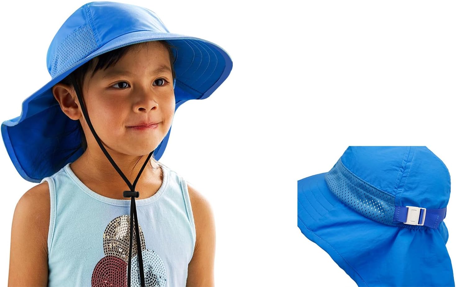 CHUNG Baby Sun Protection Hat Summer Toddler Adjustable UPF 50+ Wide Brim Neck Flap Beach Caps Boys Girls 1-12 Years Kids