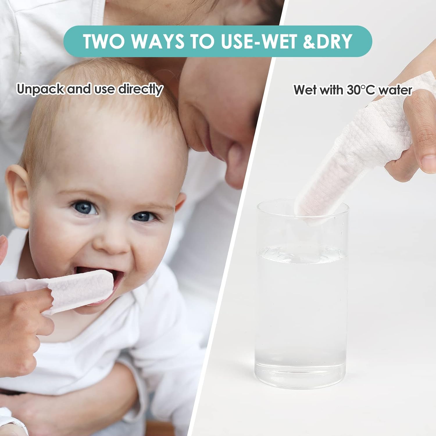 dearlomum Toddler Baby Dry Wipes, Newborn Tongue Cleaner, 60PCS Disposable Infant Wipes Clean Mouth,Gauze Gum Cleaner Toothbrush Baby Oral Cleaning Stick Dental Care for 0-36 Month