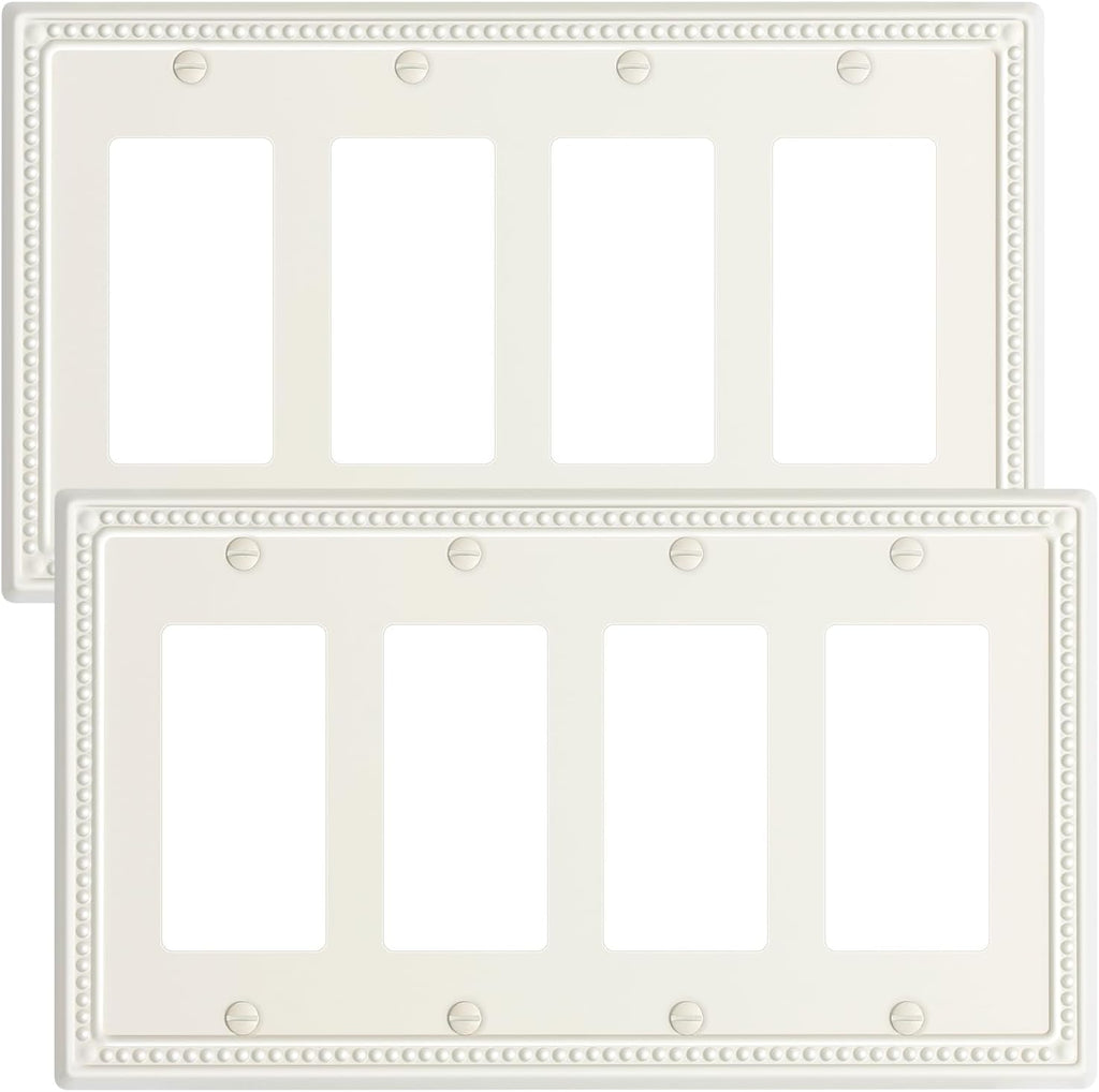 2-Pack Quad Decorator Outlet Cover Plate, Light Almond Pearls Decorative Switch Plates Covers, Metal Wall Plates for Electrical Outlets, Receptacle, GFCI Outlet, Dimmer Switch