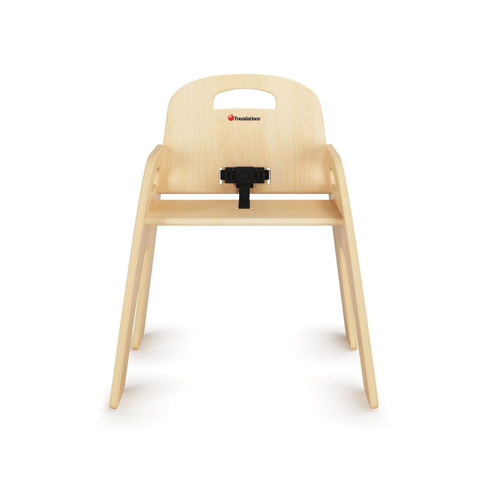 Foundations Simple Sitter 13” Low Wood Feeding Chairs, Wide No-Tip Base, Adjustable Safety Harness, Stackable Wood Toddler Chairs with Food Service Grade Finish, 2 Pack