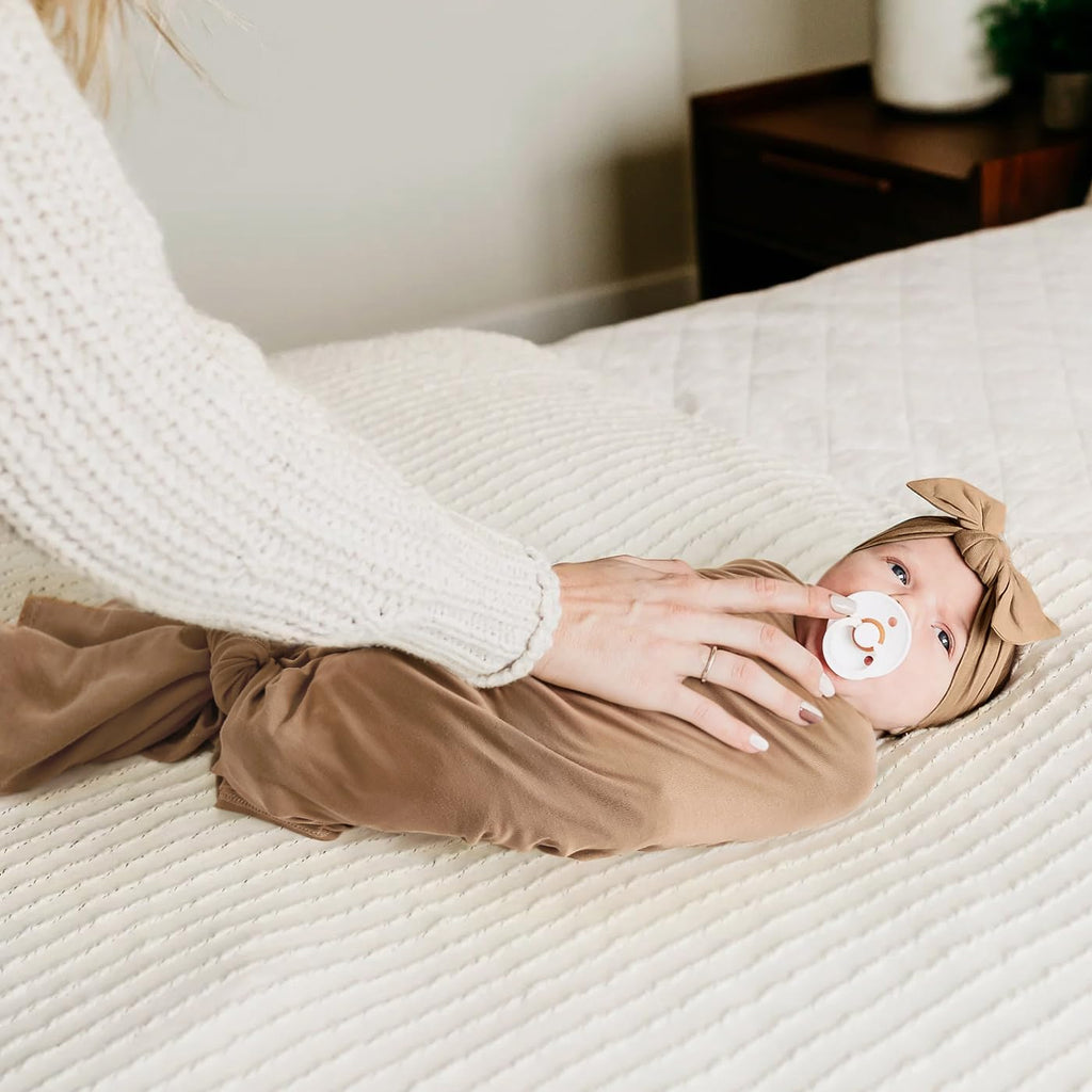 GRSSDER Newborn Swaddle Blankets, Ultra Soft Jersey Receiving Blanket with Matching Headband and Beanie Set, Stretchy Baby Blanket 47×47", Neutral Swaddle Wrap for Girls and Boys