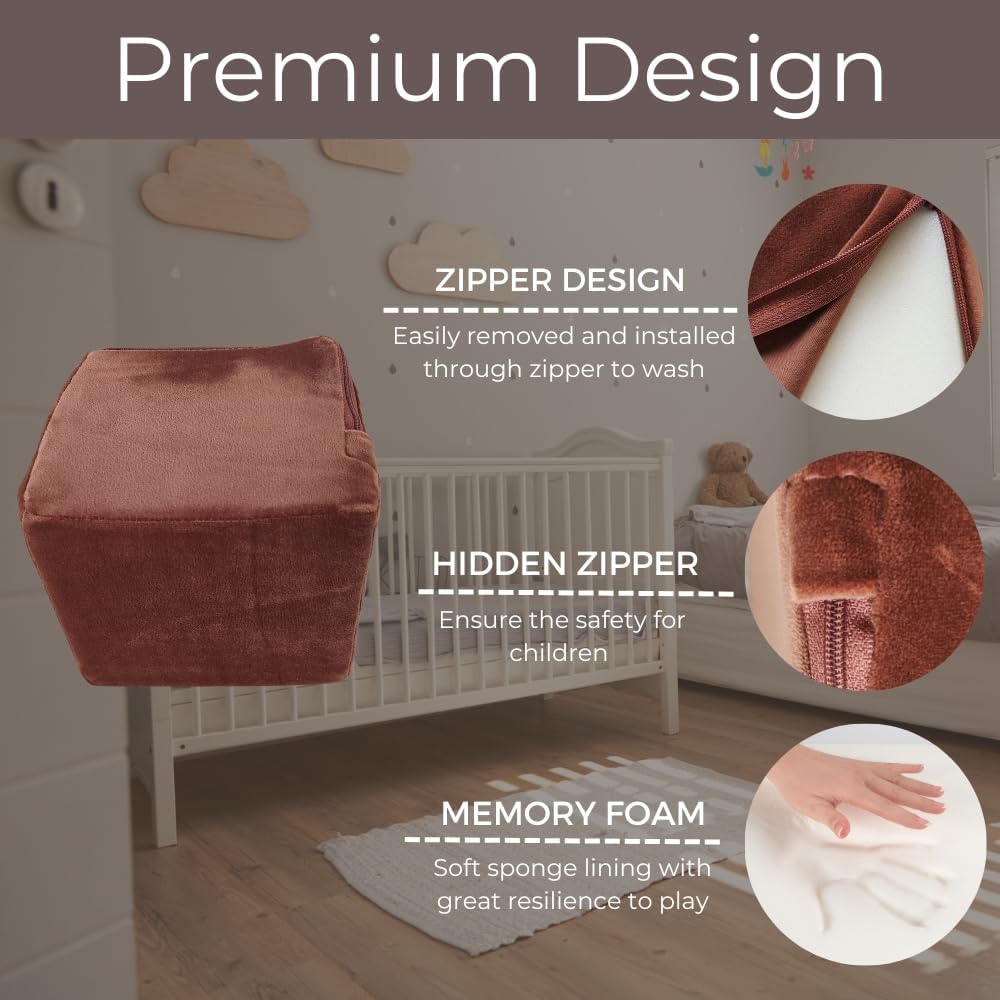 Wonder Space Plush Foam Blocks - Nursery Building & Stacking Toys for Toddlers Boys & Girls, Soft Smooth Velvet Cover, Early Education Gross Motor Skills & Brain Development (12 Blocks, Nougat)