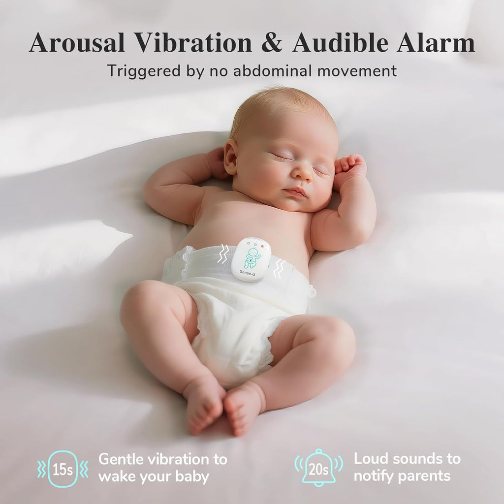 Sense-U Smart Baby Monitor Pro with Arousal Vibration, Audible and App Alerts: Tracks Abdominal Movement, Rollover, Feeling Temperature, Portable & Wearable Smart Sleep Monitor, Green