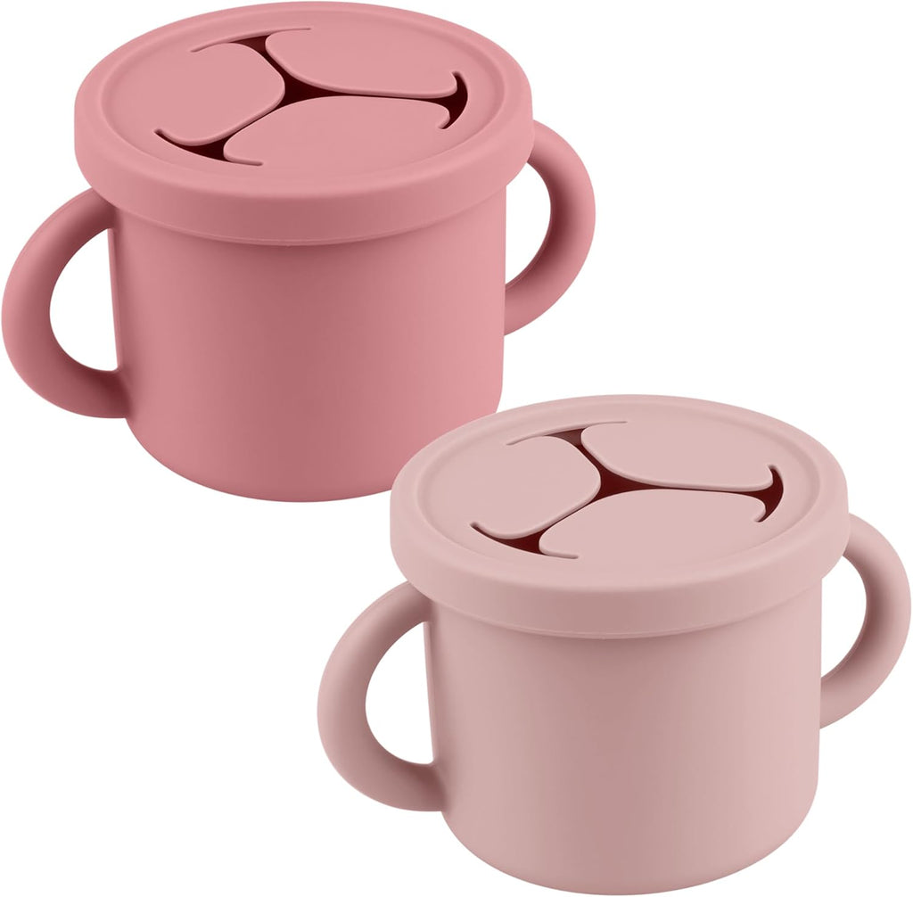 Snack Containers for Toddlers, Kids - 2 Pack Food Grade Silicone Snack Cups with Grip Handle (Blush/Mauve)