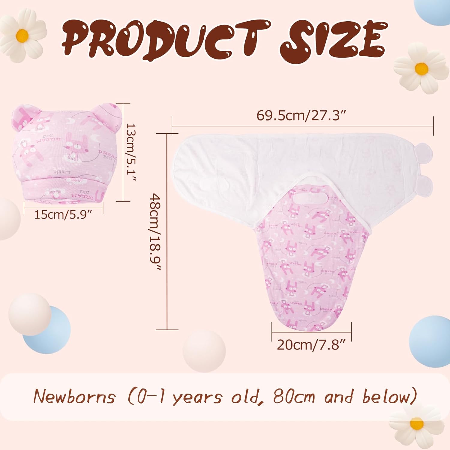 Baby Swaddle Sleep Sacks with Hats for 0-3 Months Baby Swaddle Blanket Wrap Newborn Swaddles Sack for Baby Boy Girl