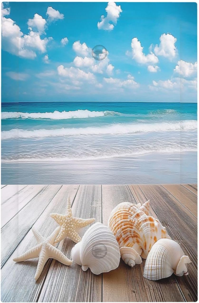 Light Switch Cover Plate Beach Waves Brown Wood Starfish Shells 1 Gang No Device Blank Electrical Wall Plates Faceplate Decorative Switch Plate For Bathroom Living Room Decor